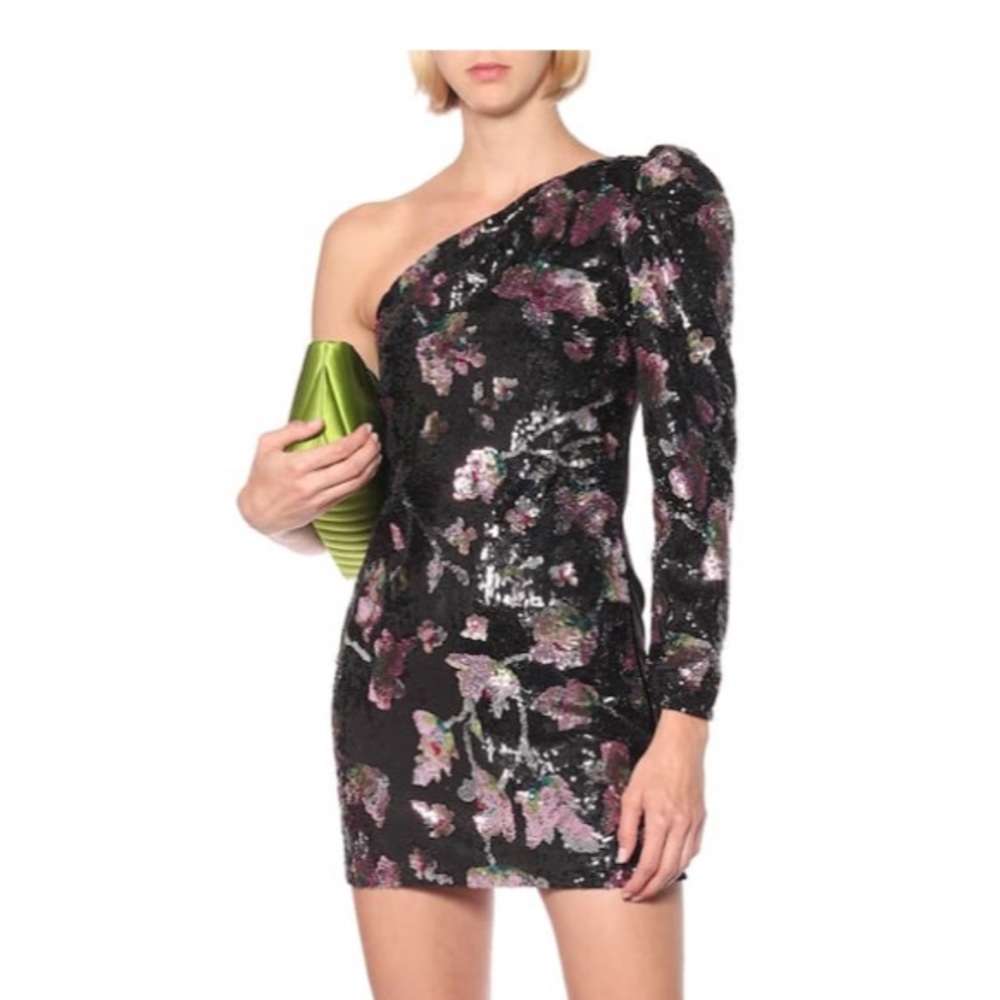Self portrait sequin dress one shoulder velvet back side zipper